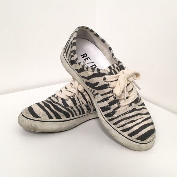 RE/DONE 70s Low Top Skate Canvas Zebra Print Sneakers Size EU 37 - Picture 2 of 9
